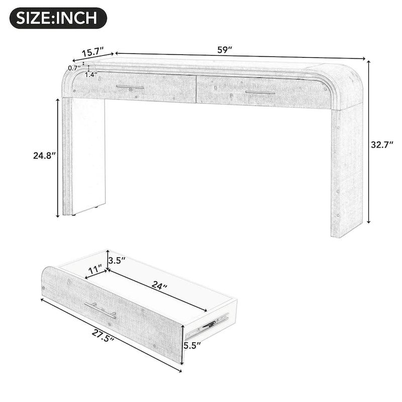 Irresistible Retro Silhouette Console Table: Open Style, Two Top Drawers