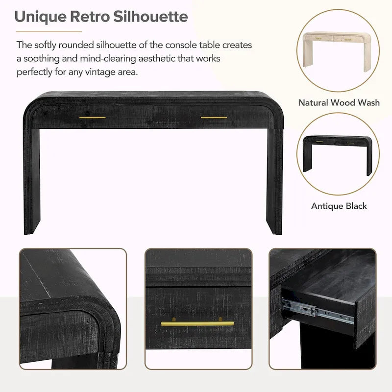 Irresistible Retro Silhouette Console Table: Open Style, Two Top Drawers