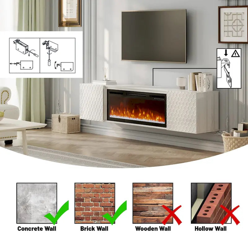 67  MDF Wall Mounted TV Stand with 36  Electric Fireplace