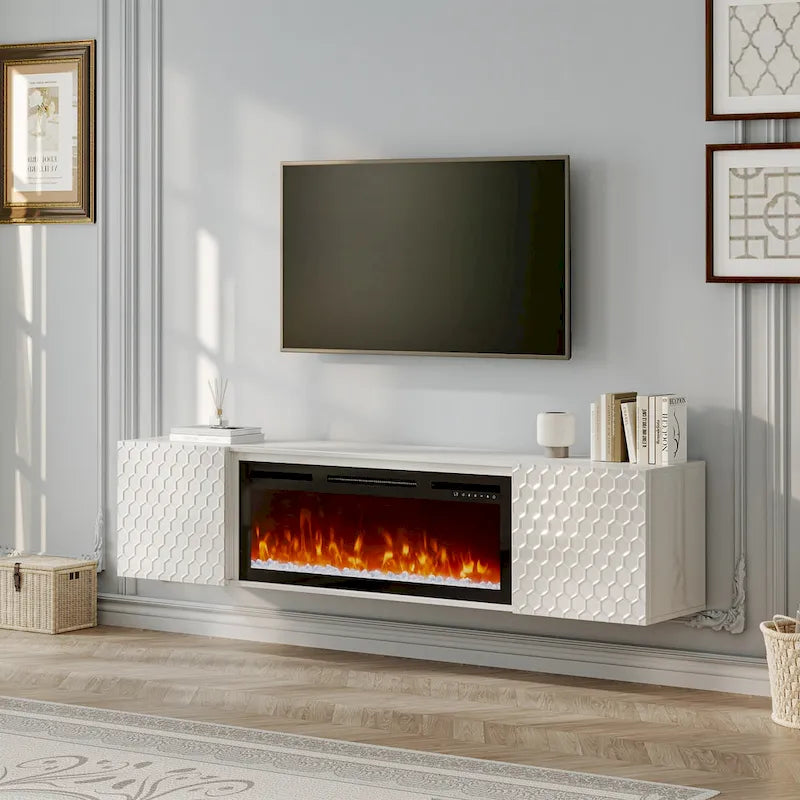 67  MDF Wall Mounted TV Stand with 36  Electric Fireplace
