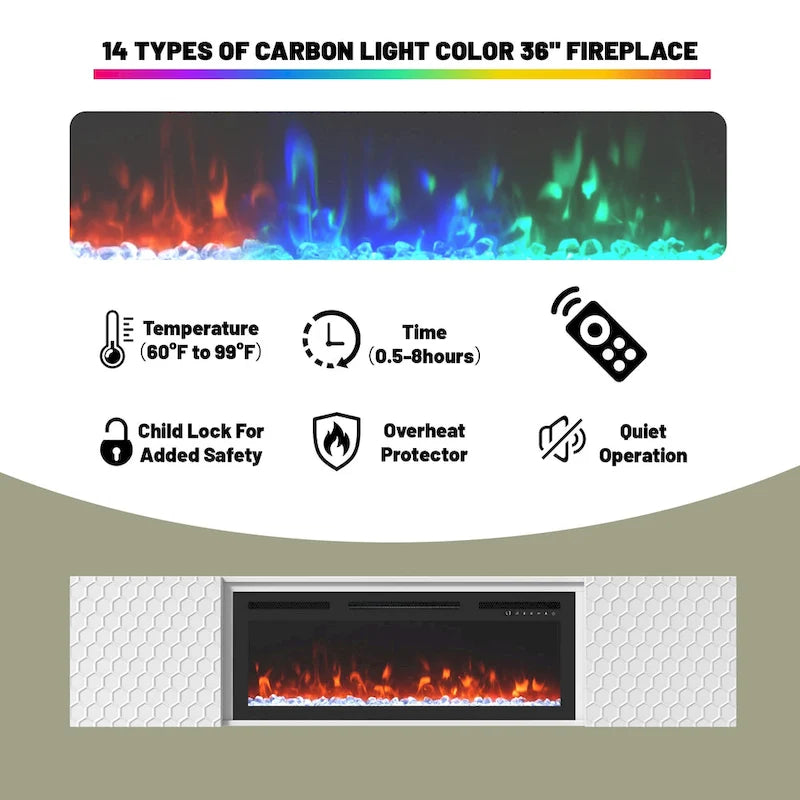 67  MDF Wall Mounted TV Stand with 36  Electric Fireplace
