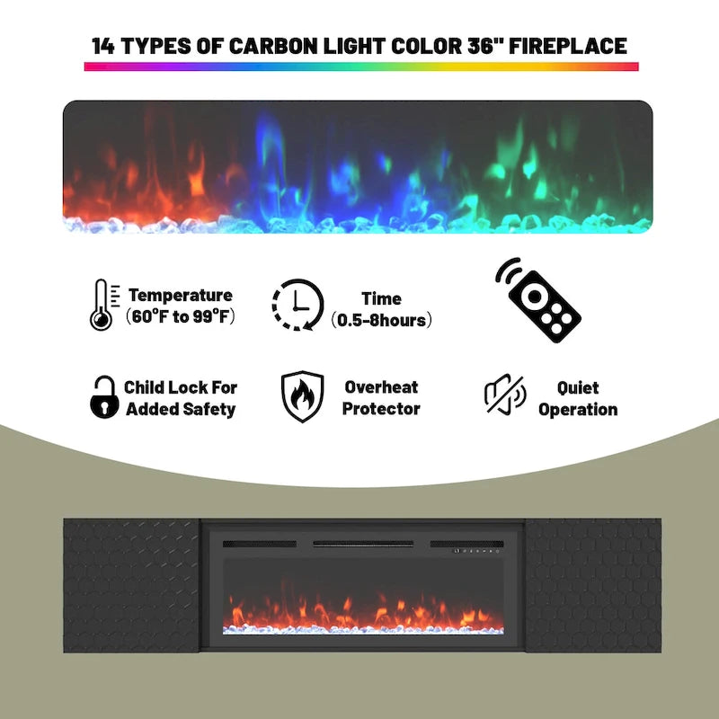 67  MDF Wall Mounted TV Stand with 36  Electric Fireplace