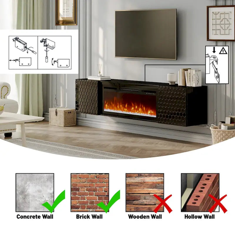 67  MDF Wall Mounted TV Stand with 36  Electric Fireplace