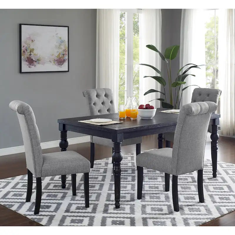 Roundhill Furniture Leviton Urban Style Wood Dark Wash Turned-Leg Dining Set: Table and 4 Chairs