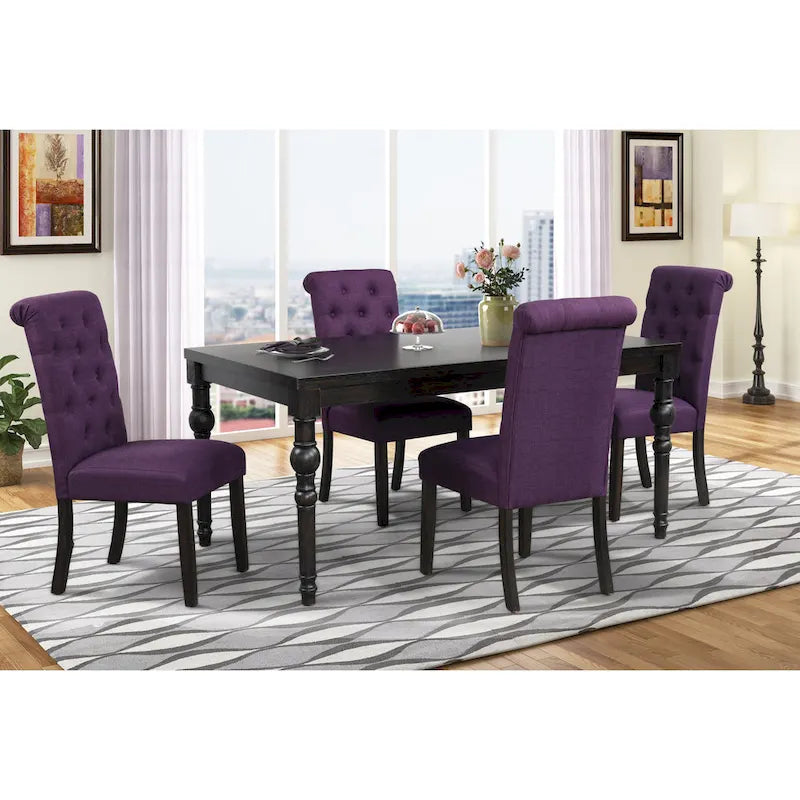 Roundhill Furniture Leviton Urban Style Wood Dark Wash Turned-Leg Dining Set: Table and 4 Chairs