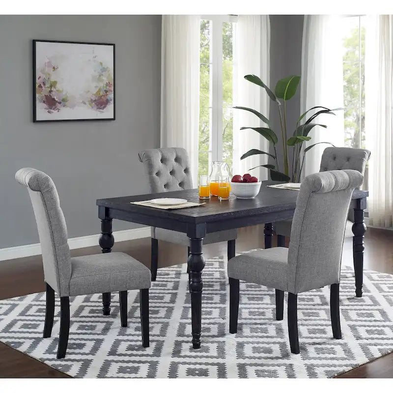 Roundhill Furniture Leviton Urban Style Wood Dark Wash Turned-Leg Dining Set: Table and 4 Chairs