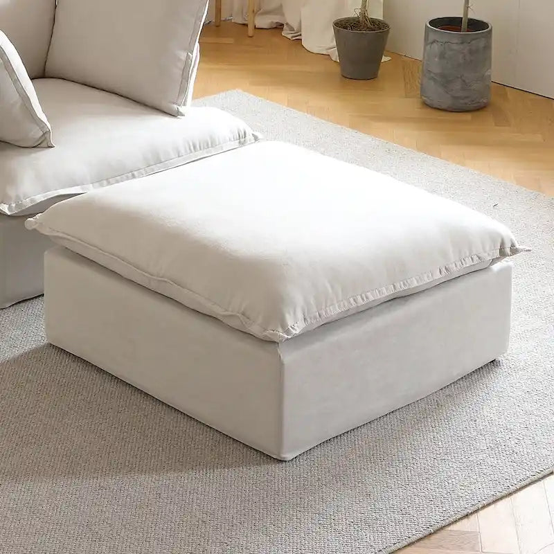 Modern Linen Upholstered Ottoman