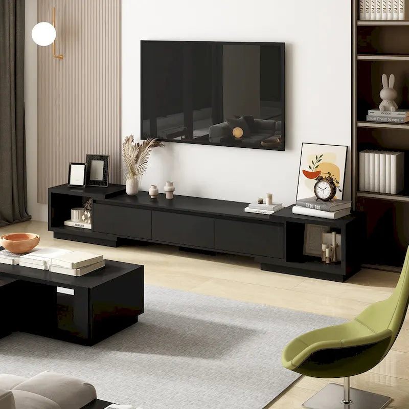 Modern Style Extendable TV Stand with 3Drawer White/Black 65.4 -106.3