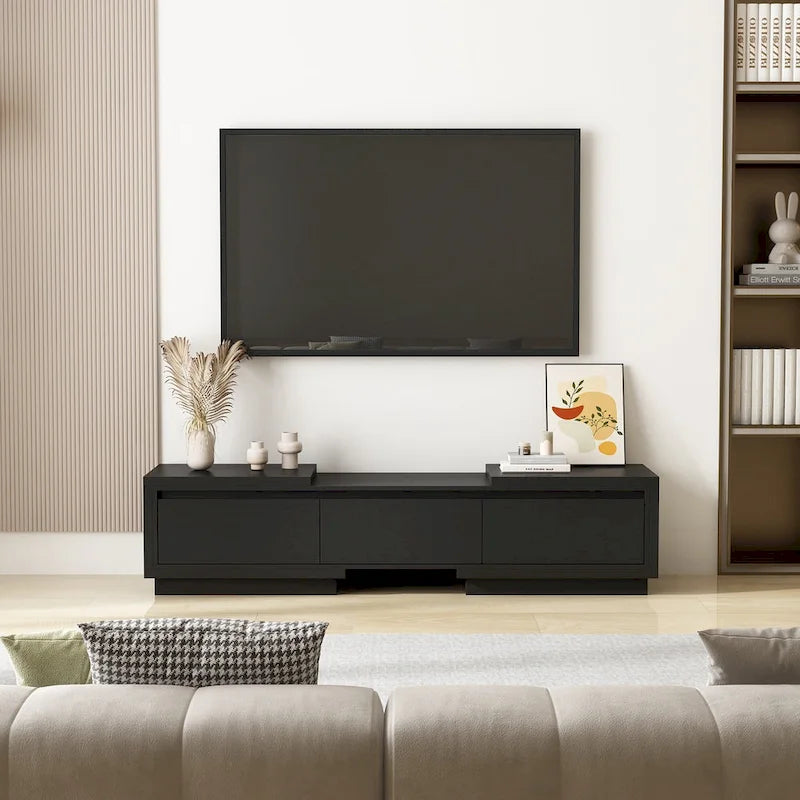 Modern Style Extendable TV Stand with 3Drawer White/Black 65.4 -106.3
