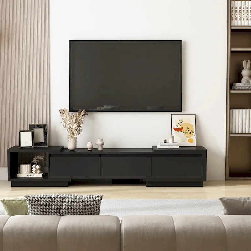 Modern Style Extendable TV Stand with 3Drawer White/Black 65.4 -106.3