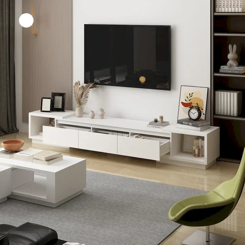 Modern Style Extendable TV Stand with 3Drawer White/Black 65.4 -106.3