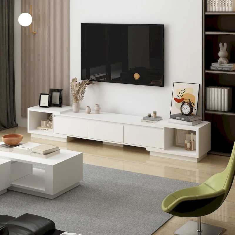 Modern Style Extendable TV Stand with 3Drawer White/Black 65.4 -106.3