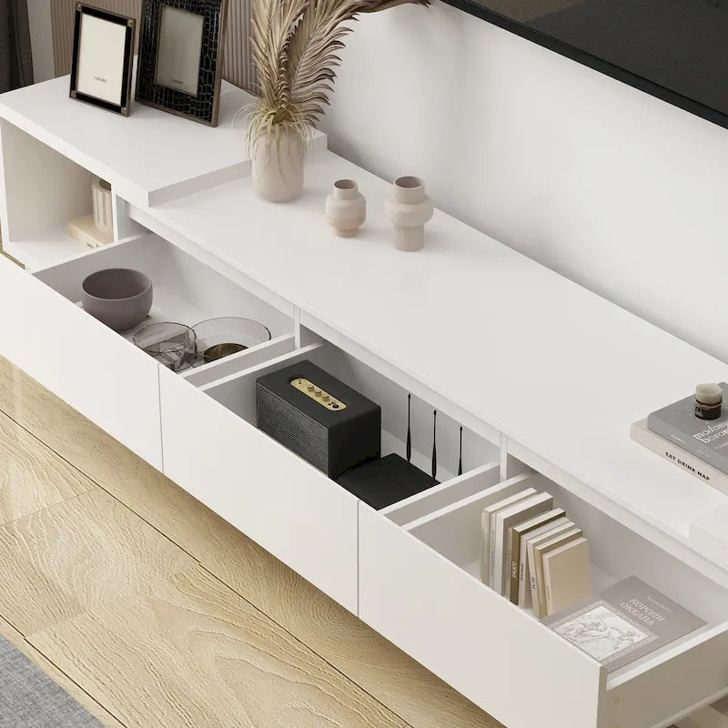 Modern Style Extendable TV Stand with 3Drawer White/Black 65.4 -106.3