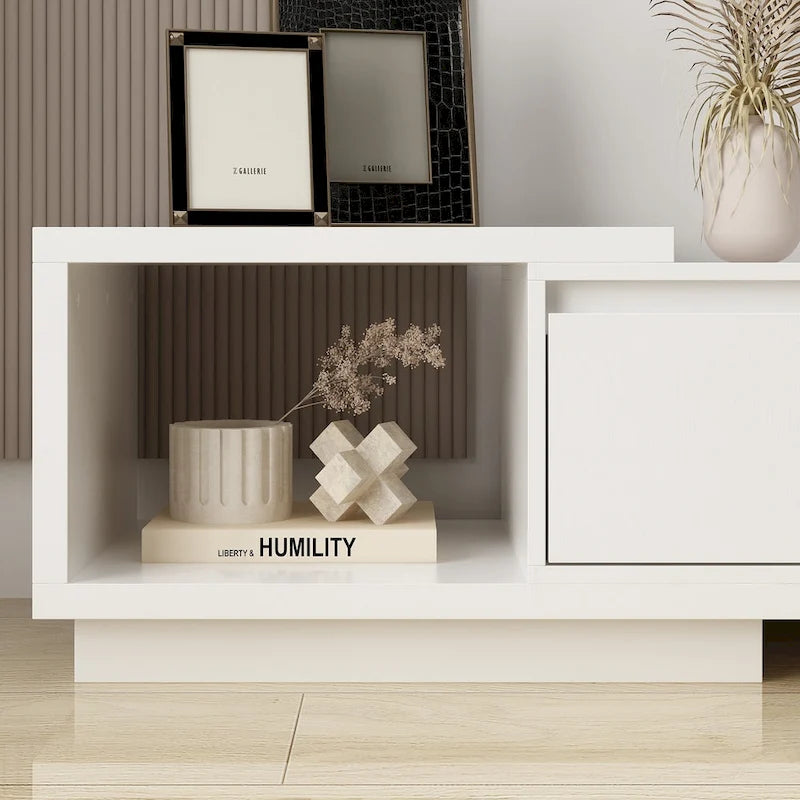 Modern Style Extendable TV Stand with 3Drawer White/Black 65.4 -106.3
