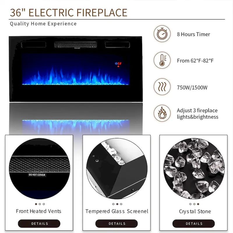 70  Fireplace TV Stand with 36  Electric Fireplace