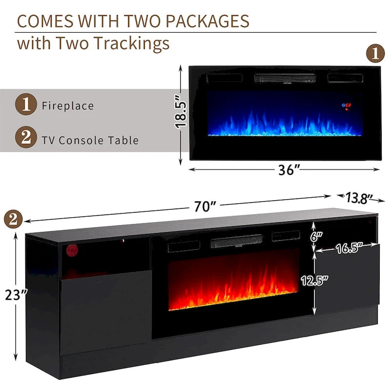 70  Fireplace TV Stand with 36  Electric Fireplace
