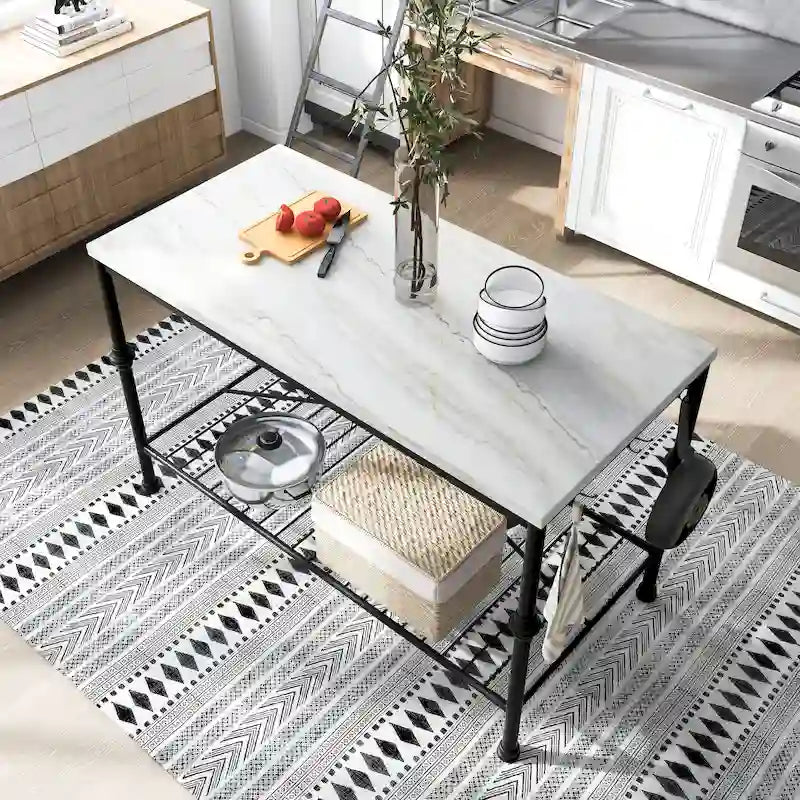 Avya Contemporary White and Gold 58-inch Wide Marble Top Kitchen Island by Furniture of America