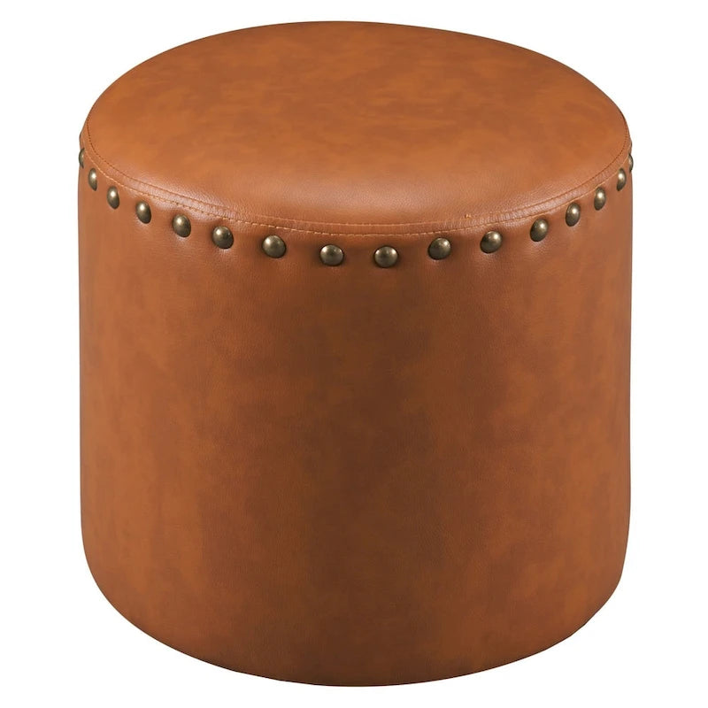The Curated Nomad Barbossa Faux Leather Round Ottoman