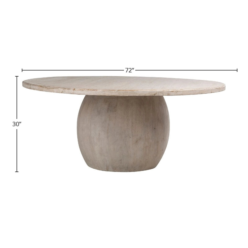 Sophia 72  Round Reclaimed Pine Modern Dining Table with Ball Pedestal Base