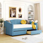 Upholstered daybed Twin Size with Two Drawers and Wood Slat Suppot