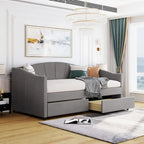 Upholstered daybed Twin Size with Two Drawers and Wood Slat Suppot