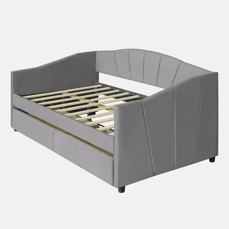 Upholstered daybed Twin Size with Two Drawers and Wood Slat Suppot