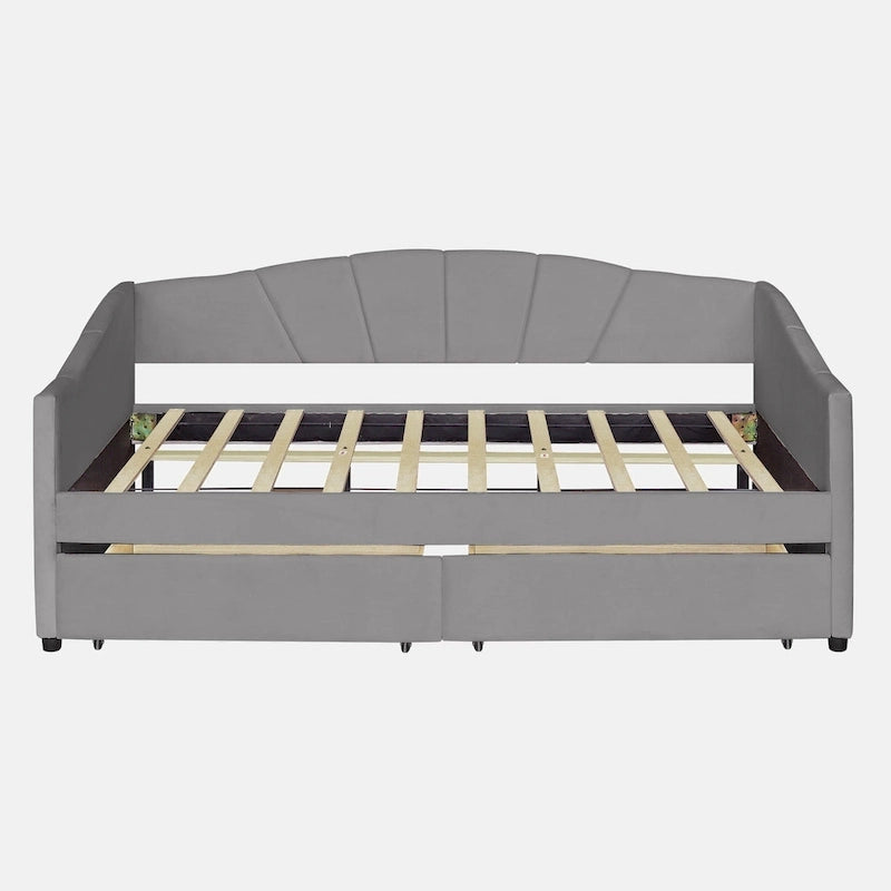 Upholstered daybed Twin Size with Two Drawers and Wood Slat Suppot