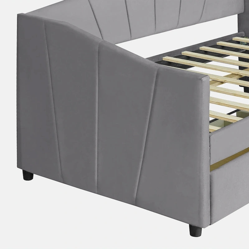 Upholstered daybed Twin Size with Two Drawers and Wood Slat Suppot