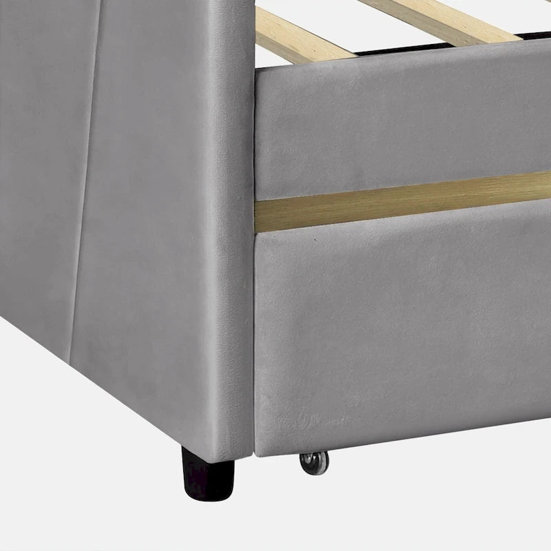 Upholstered daybed Twin Size with Two Drawers and Wood Slat Suppot