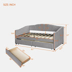 Upholstered daybed Twin Size with Two Drawers and Wood Slat Suppot
