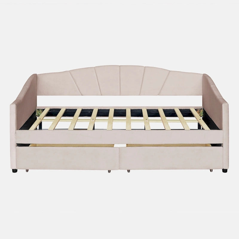 Upholstered daybed Twin Size with Two Drawers and Wood Slat Suppot
