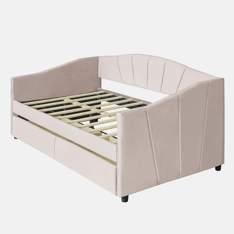 Upholstered daybed Twin Size with Two Drawers and Wood Slat Suppot
