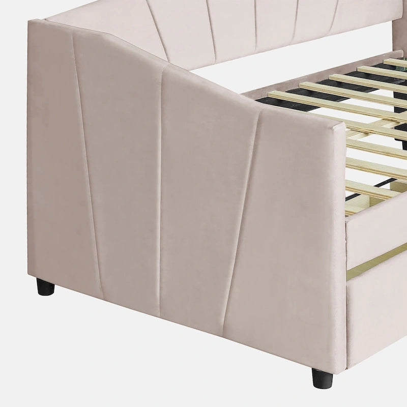 Upholstered daybed Twin Size with Two Drawers and Wood Slat Suppot