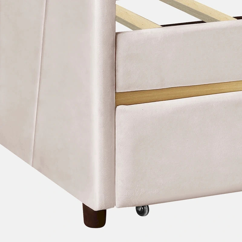 Upholstered daybed Twin Size with Two Drawers and Wood Slat Suppot