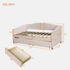 Upholstered daybed Twin Size with Two Drawers and Wood Slat Suppot