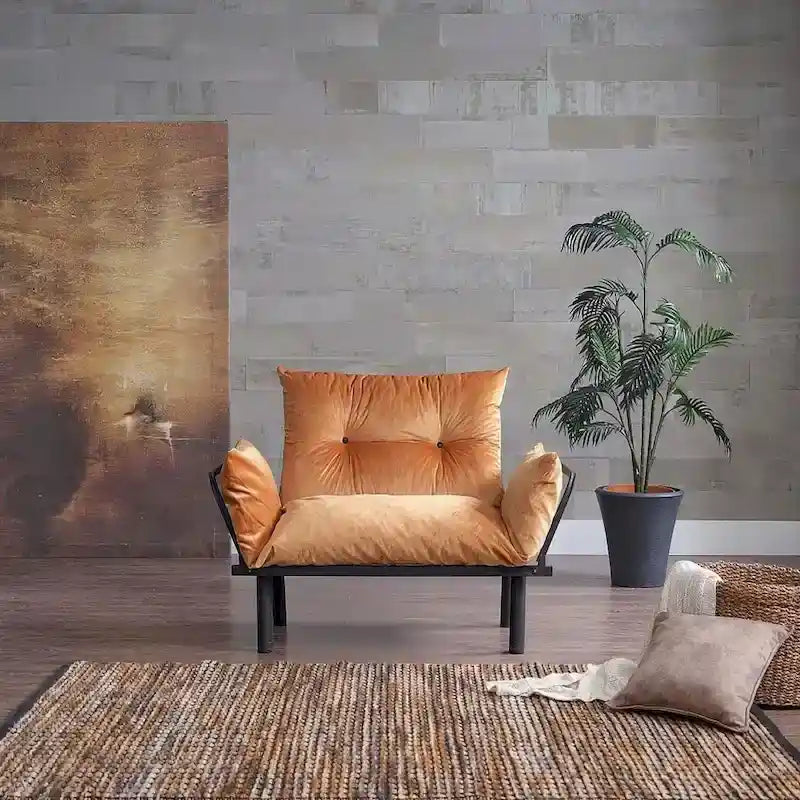 Mojay Futon Love SeatMetal frames2 Seater Plush Chenille Upholstered Sofa