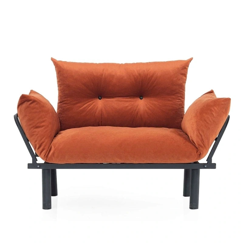 Mojay Futon Love SeatMetal frames2 Seater Plush Chenille Upholstered Sofa