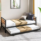 Twin Metal Frame Daybed with Pullout Trundle Heavy Duty Steel Slat Support Bed Frame