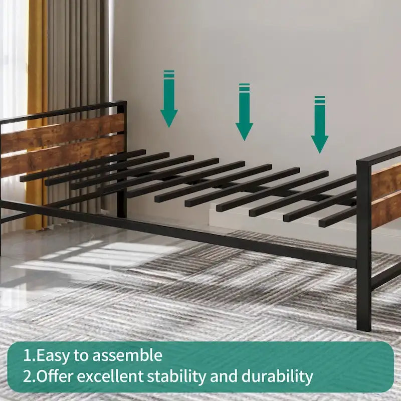 Twin Metal Frame Daybed with Pullout Trundle Heavy Duty Steel Slat Support Bed Frame