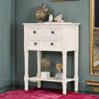 Narrow table, rustic entrance table, slim sofa table, three storage drawers and bottom shelf