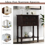Narrow table, rustic entrance table, slim sofa table, three storage drawers and bottom shelf