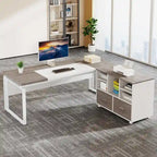 L-Shaped Executive Desk with File Cabinet