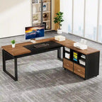 L-Shaped Executive Desk with File Cabinet