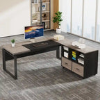L-Shaped Executive Desk with File Cabinet