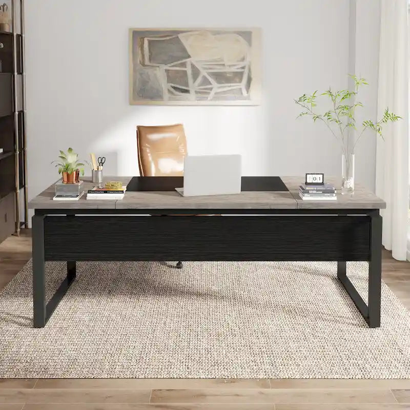 L-Shaped Executive Desk with File Cabinet