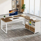 L-Shaped Executive Desk with File Cabinet