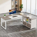 L-Shaped Executive Desk with File Cabinet