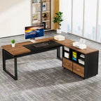 L-Shaped Executive Desk with File Cabinet