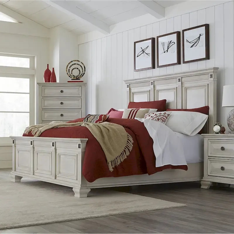 Roundhill Furniture Renova Distressed Parchment Wood Panel Bed