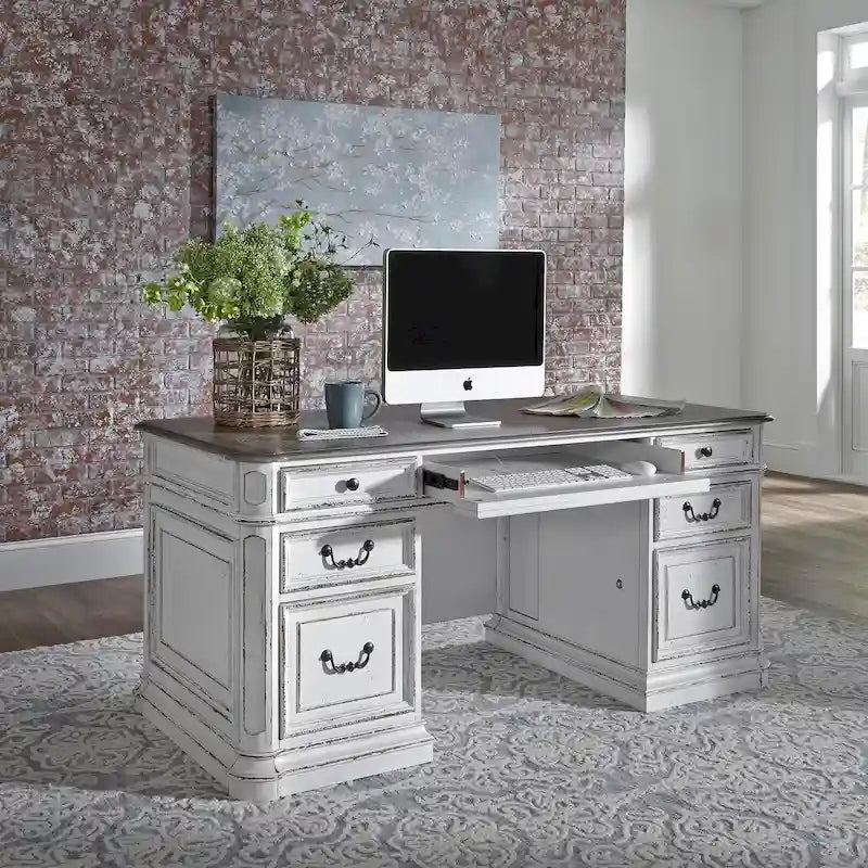 Magnolia Manor Antique White Weathered Bark Desk